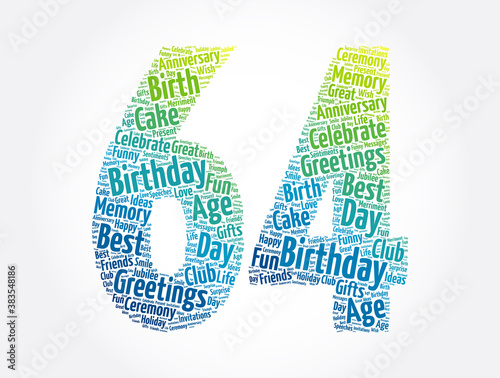 Happy 64th birthday word cloud, holiday concept background © dizain