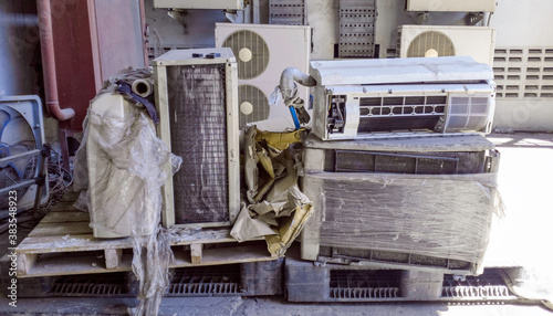 Pile of waste air conditoner, Rubbish and recycling dump trash for disposal to landfill. 