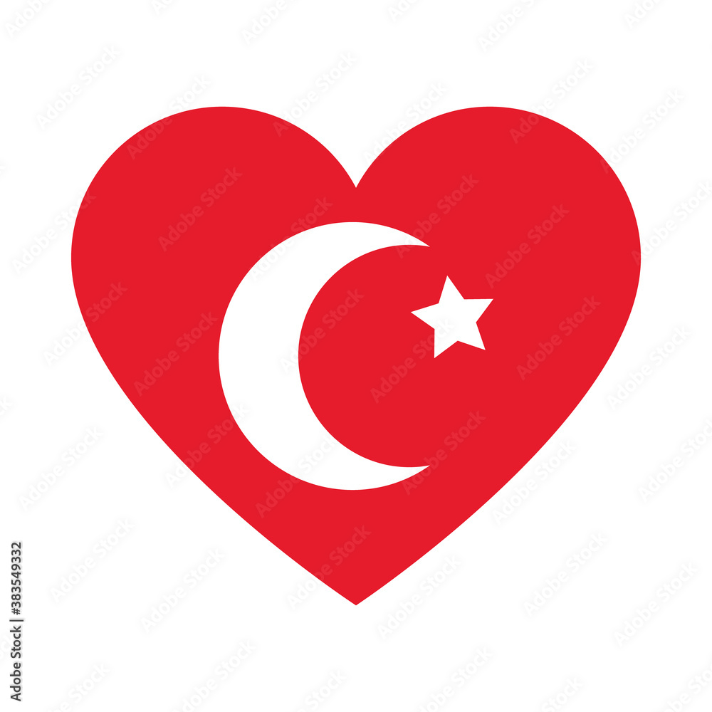 heart with turkish flag design, flat style heart with turkish flag design, flat style
