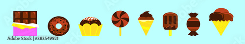 set of product from chocolate cartoon icon design template with various models. vector illustration isolated on blue background