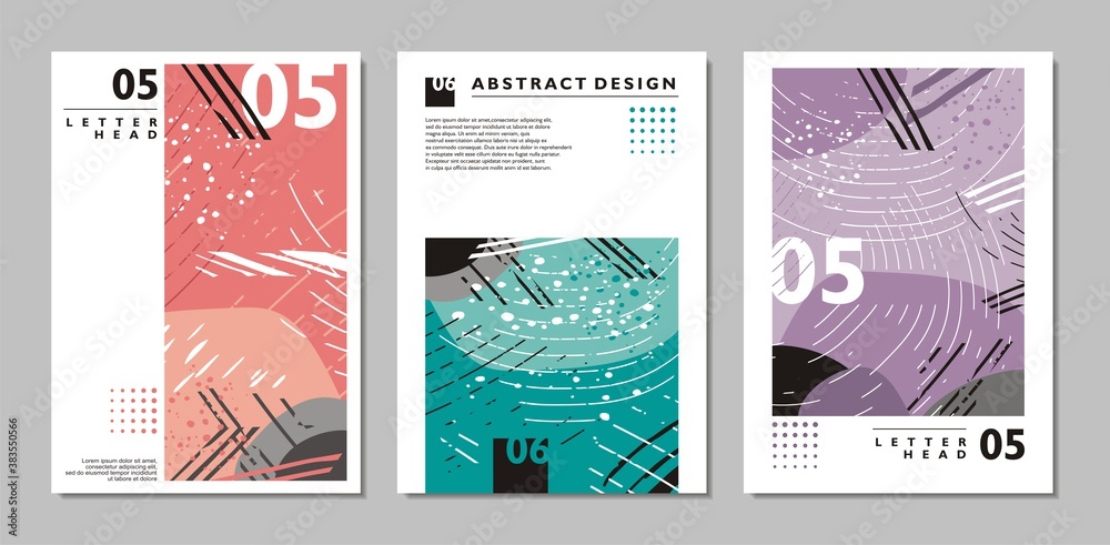 Brochure abstract design templates set. Vector letterhead, annual report, stationary or cover layouts. 