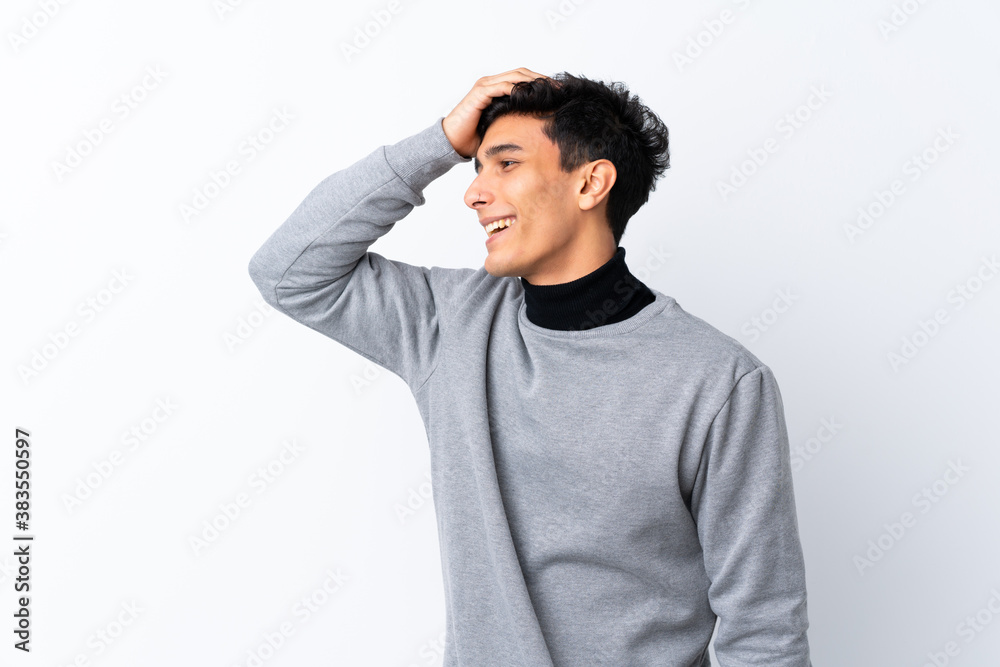 Young Argentinian man over isolated white background has realized something and intending the solution Young Argentinian man over isolated white background has realized something and intending the solution