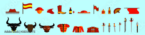 spanish bull fighter symbol cartoon icon design template with various models. vector illustration isolated on blue background