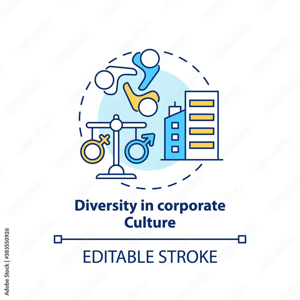 Diversity in corporate culture concept icon. Gender diversity implementation tips. Equality in company crew idea thin line illustration. Vector isolated outline RGB color drawing. Editable stroke