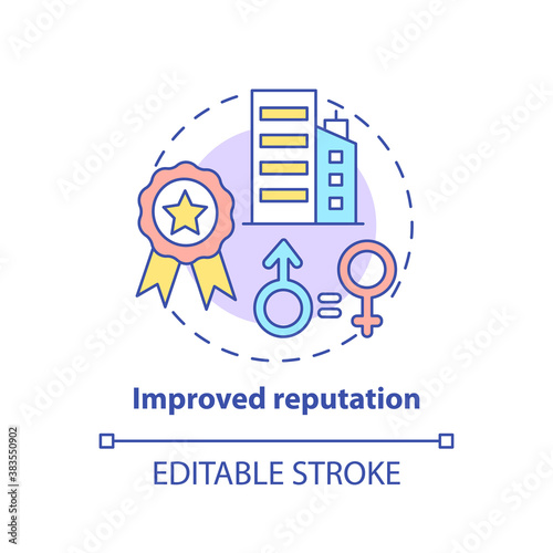 Improved reputation concept icon. Gender diversity policy benefits. Working history upgrading idea thin line illustration. Vector isolated outline RGB color drawing. Editable stroke