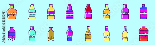 set of broken bottle cartoon icon design template with various models. vector illustration isolated on blue background