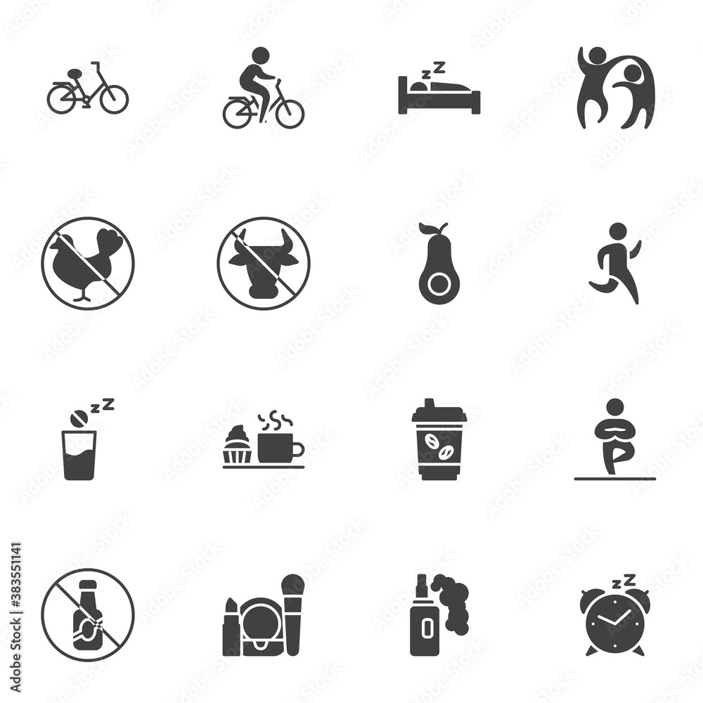 Healthy lifestyle vector icons set Healthy lifestyle vector icons set