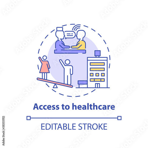 Access to healthcare concept icon. Gender gap criteria. Getting proper health treatment. Body improvement idea thin line illustration. Vector isolated outline RGB color drawing. Editable stroke