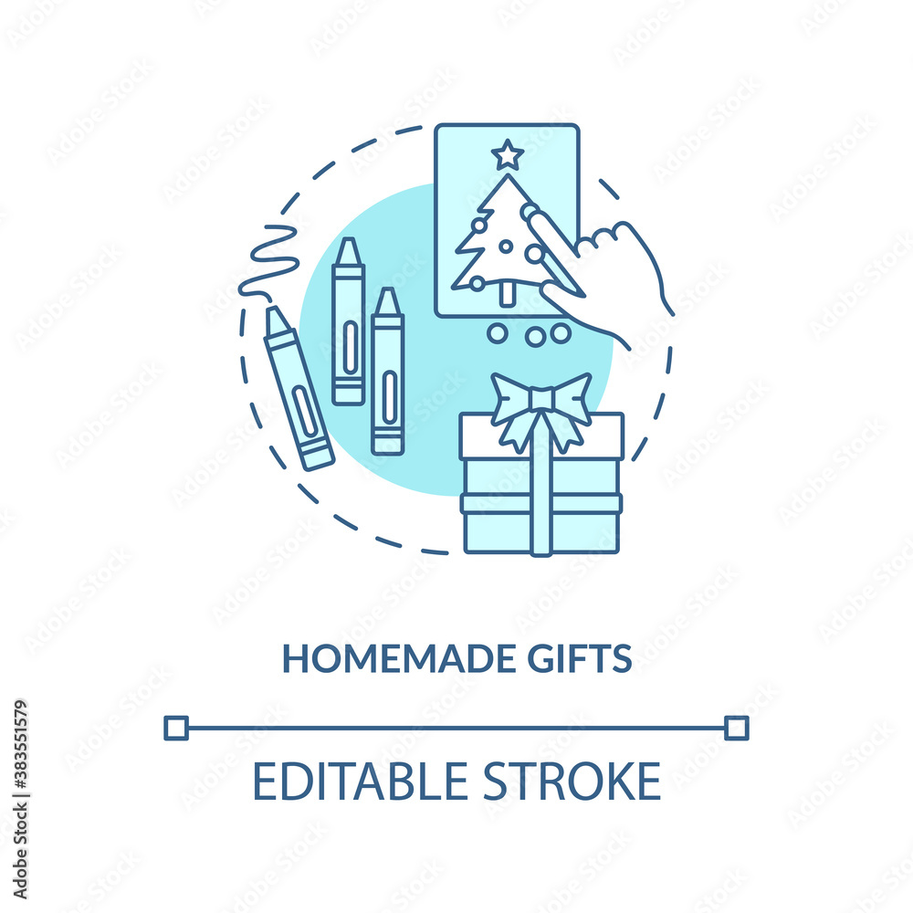 Homemade gifts concept icon. Christmas holiday idea thin line illustration. Festive handmade cards. Special meaning. Indoor activity. Vector isolated outline RGB color drawing. Editable stroke