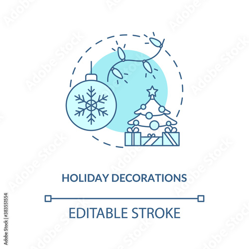 Holiday decorations concept icon. Christmas holiday idea thin line illustration. Seasonal tradition. Winter wonderland. Home decor. Vector isolated outline RGB color drawing. Editable stroke