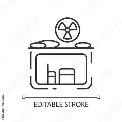 Fallout shelter linear icon. Nuclear explosion. Protection from radioactive debris. Thin line customizable illustration. Contour symbol. Vector isolated outline drawing. Editable stroke