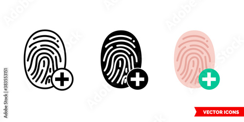 Add fingerprint icon of 3 types color, black and white, outline. Isolated vector sign symbol.