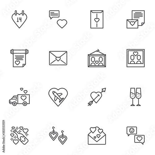 Valentine day line icons set