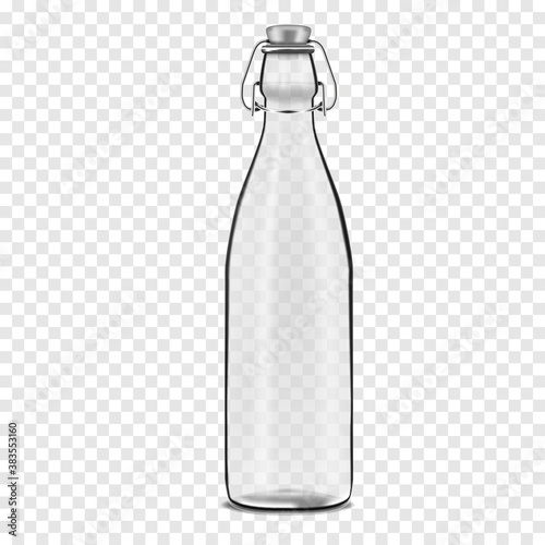 Swing top empty glass bottle on transparent background, realistic vector mockup. Clear swingtop bottle with stopper, mock-up photo