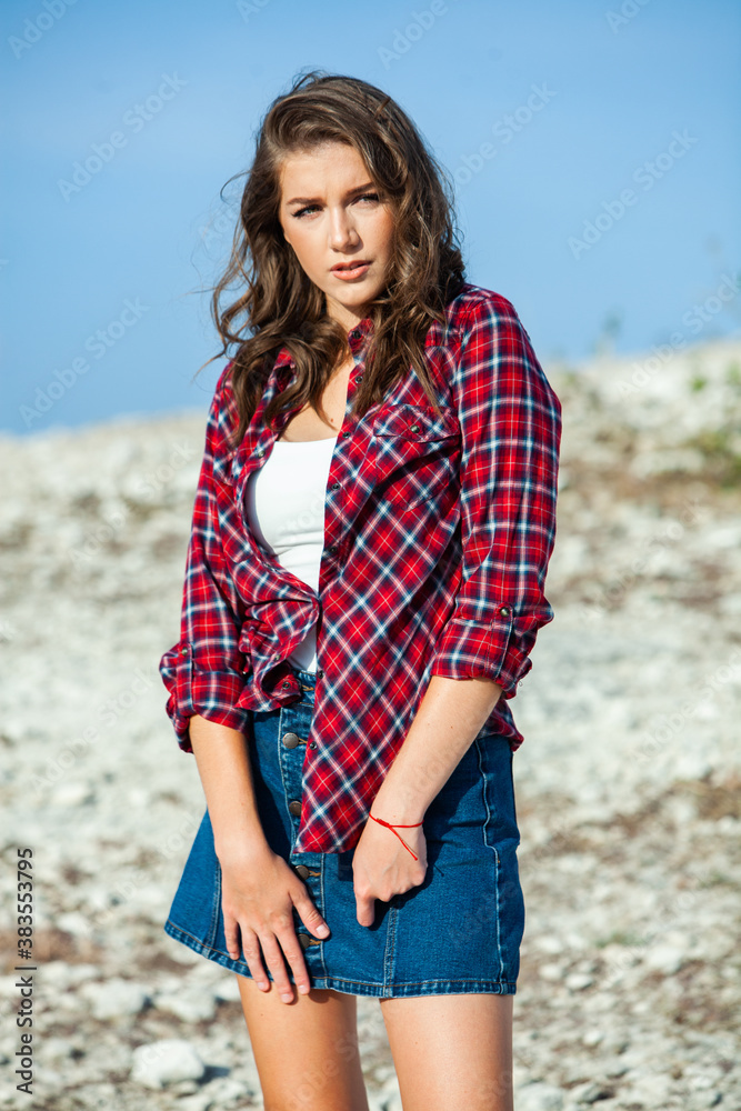 Fashion Portrait of Stylish Pretty Brunette Young Woman Outdoor Fashion Portrait of Stylish Pretty Brunette Young Woman Outdoor