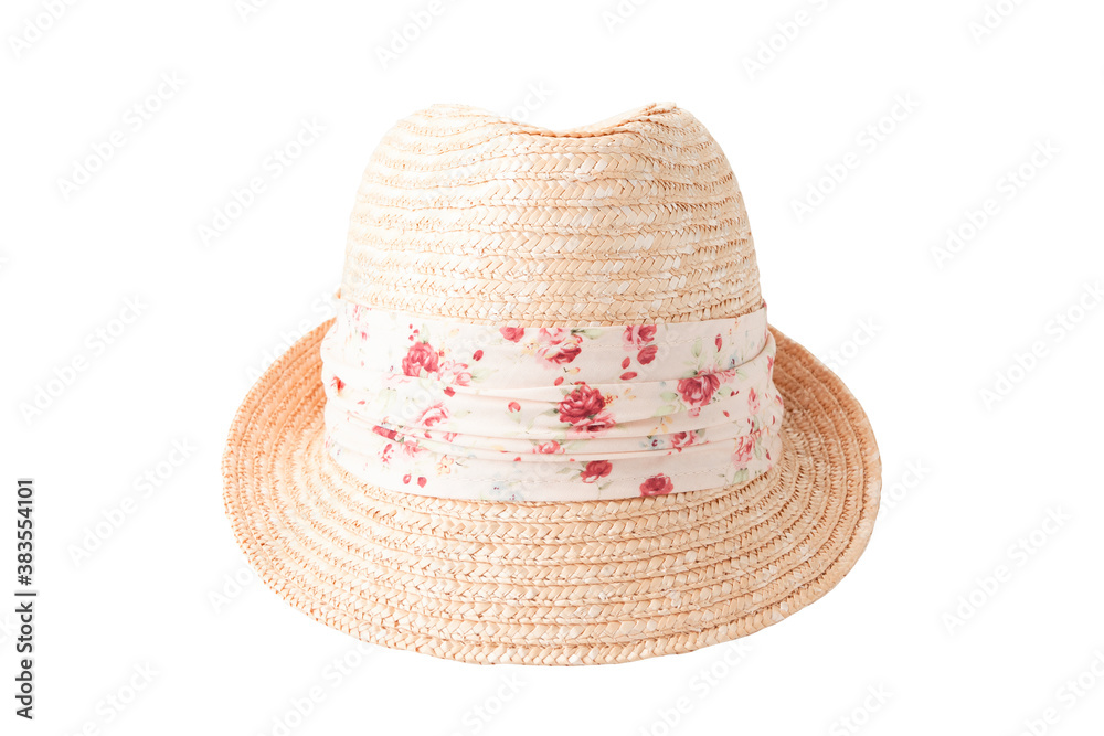 Flower ribbon straw fashion hat isolated on background Flower ribbon straw fashion hat isolated on background