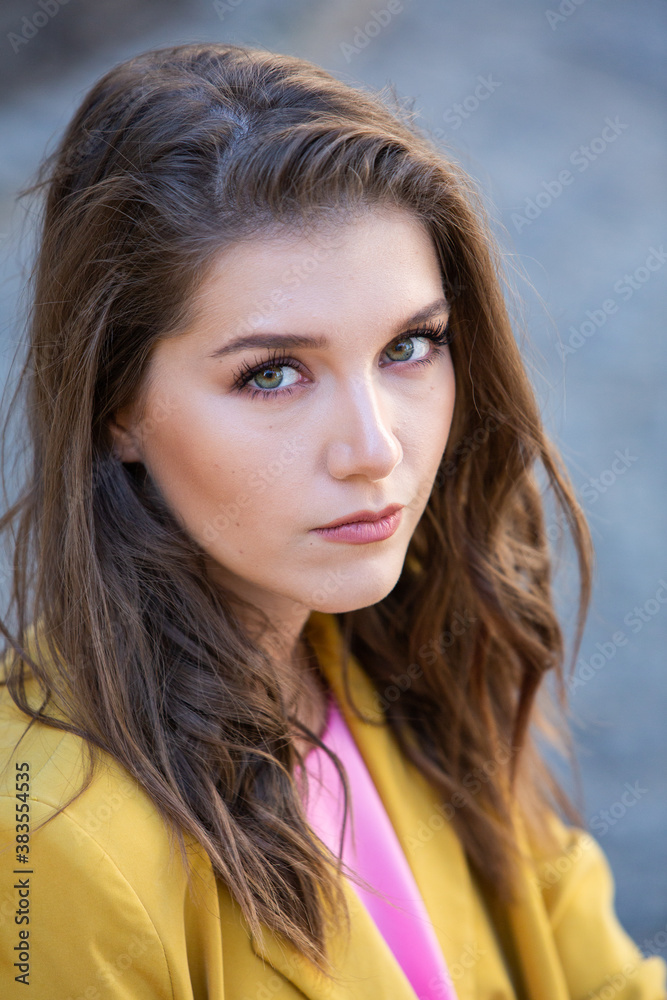 Fashion Portrait of Stylish Pretty Brunette Young Woman Outdoor Fashion Portrait of Stylish Pretty Brunette Young Woman Outdoor