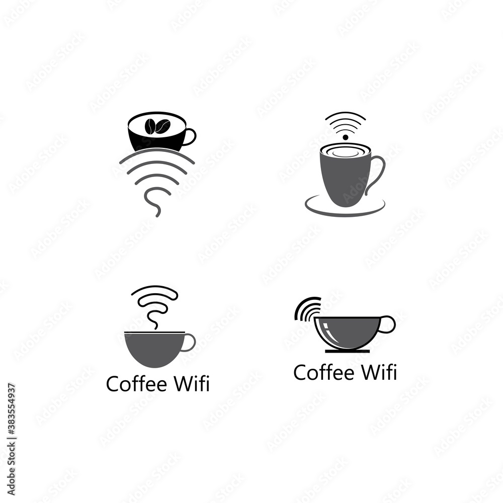 Coffee cup with WiFi vector icon logo.