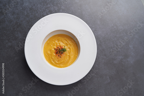 Pumpkin cream soup with spices  Healthy Vegetarian food