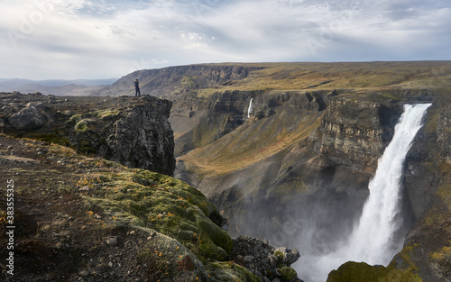 Amazing view of Haifoss waterfall in autumn 