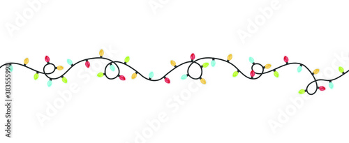 Christmas lights on a white transparent background. Set of decorative shining garlands. christmas design element. Isolated vector illustration.