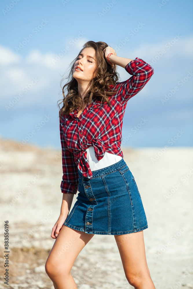 Fashion Portrait of Stylish Pretty Brunette Young Woman Outdoor Fashion Portrait of Stylish Pretty Brunette Young Woman Outdoor