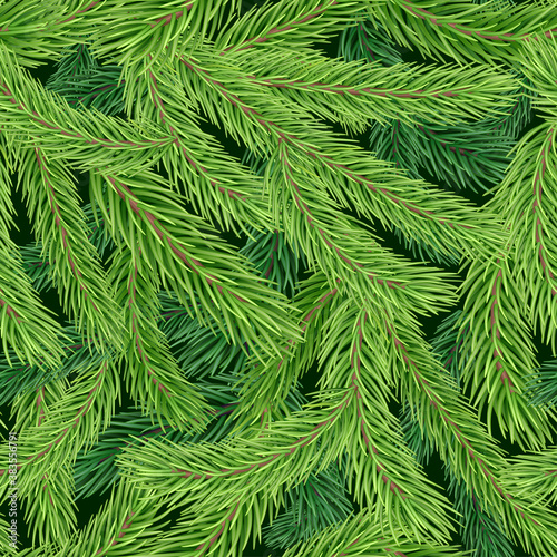 Seamless pattern with green fir tree branch