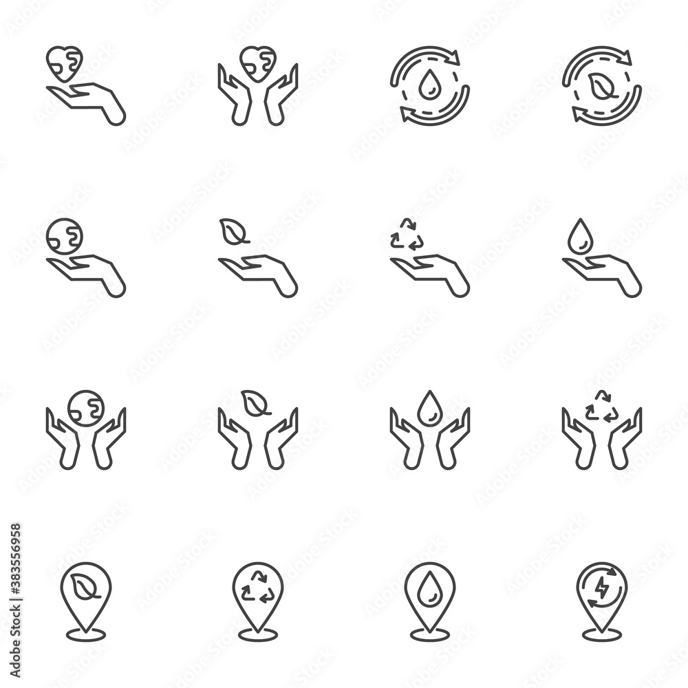 Eco and Environment line icons set Eco and Environment line icons set