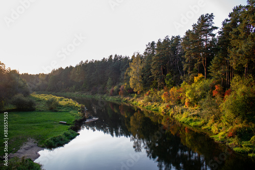 Autumn Forest River Images. Autumn landscape, the nature of Lithuania.