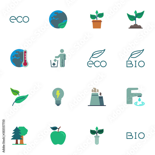 Eco Bio elements collection, flat icons set