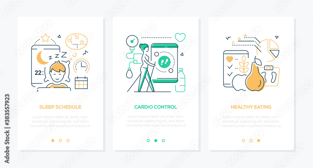 Health mobile app line design style web banners
