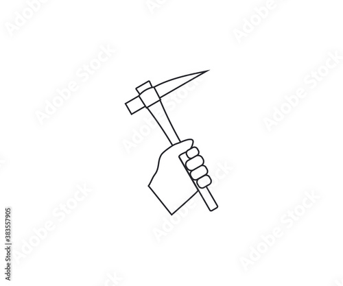 Hand holding pickaxe icon. Vector illustration, flat design.