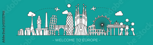 Europe monument Vector. Line art style