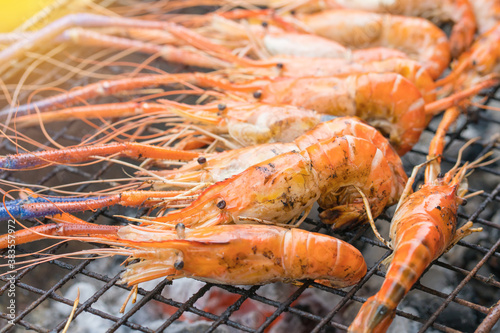 Grilled of Shrimp on stove seafood Thai food