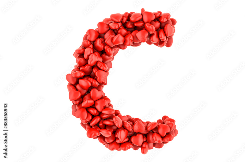 Letter C from red hearts, 3D rendering Letter C from red hearts, 3D rendering
