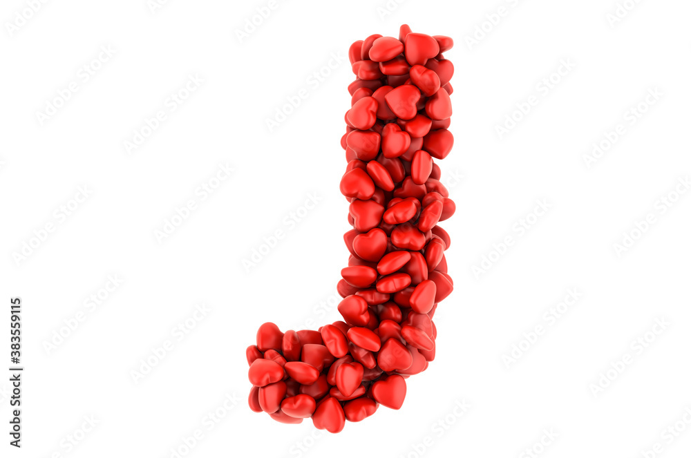 Letter J from red hearts, 3D rendering Letter J from red hearts, 3D rendering