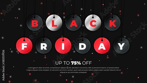Black Friday web banner template design, Black Friday Sale poster with shiny balloons, Vector illustration. vector background for poster, banners, website, flyers, card