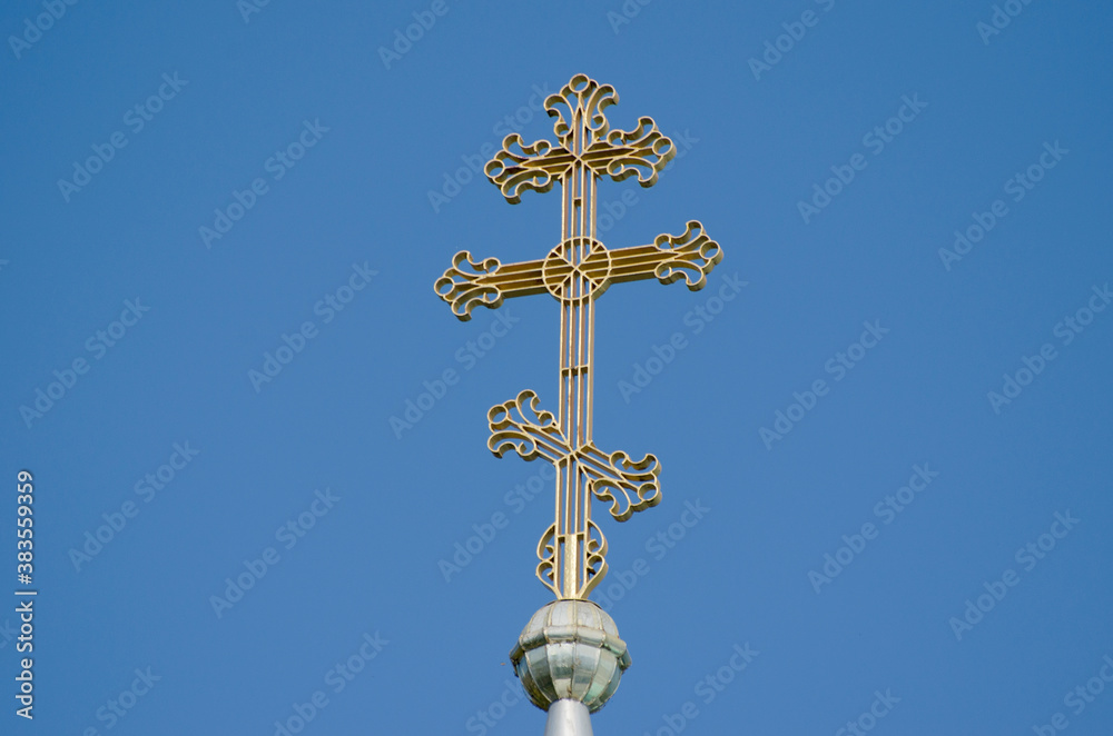 Cross on the dome of an Orthodox church.