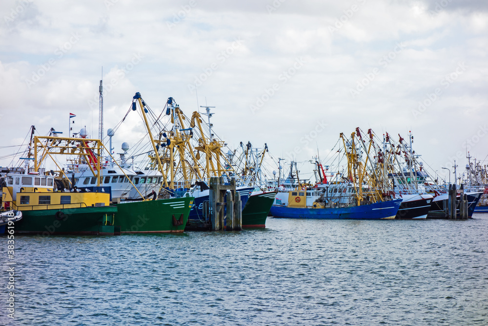 Harbour with fishing boats at Lauwersoog, Netherlands
