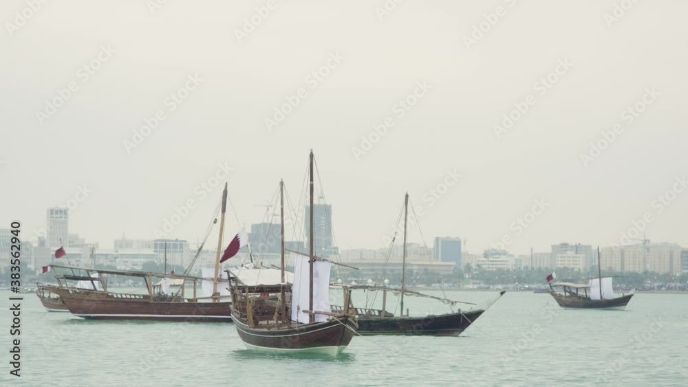 Dhow boats in Qatar national Day in Slow motion