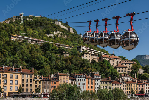 Gondolas of Grenoble City Close Up View