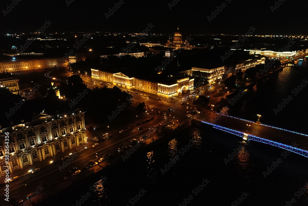 Fototapeta premium Aerial Townscape of Saint Petersburg City at Night. Central District