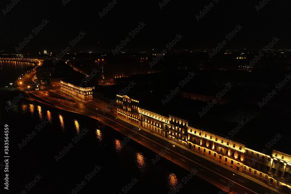 Fototapeta premium Aerial Townscape of Saint Petersburg City at Night. Central District