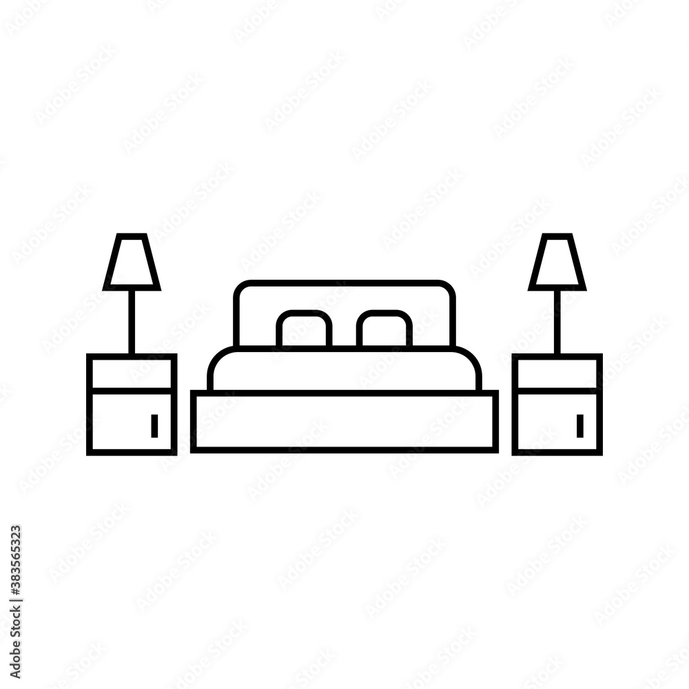 bedroom thin line icon, hotel and sleep, bed sign, vector graphics, A alinear pattern on A on white background