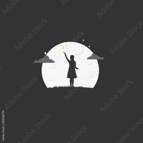 Girl reach dream. star. silhouette