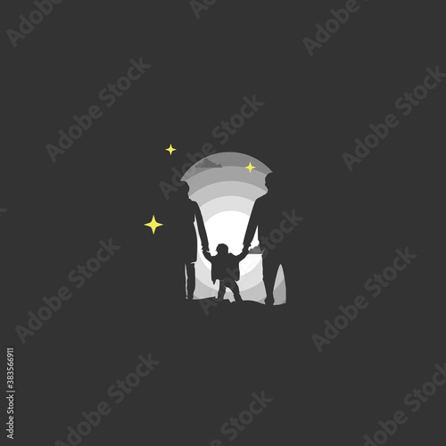 Parents hold their Child's hand. Silhouette