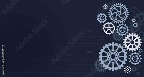 Abstract header web banner techno gear background. Space for gear text. Vector gears modern mechanism industrial concept. 