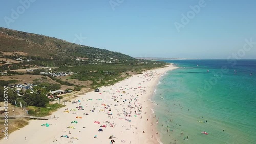 Wallpaper Mural Aerial view of golden Mile beach in Tarifa , CADIZ , Natural Park of the Gibraltar Strait. Famous destination in south of Spain for nautical sports , windsurf, kite-surf. Torontodigital.ca