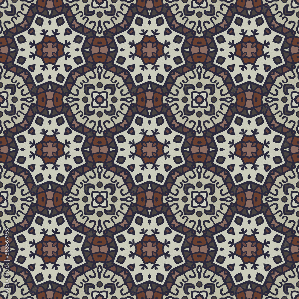 Creative color abstract geometric pattern in brown white black, vector seamless, can be used for printing onto fabric, interior, design, textile., carpet. Home decor.