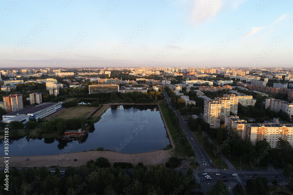Fototapeta premium Aerial Townscape of Saint Petersburg City. Kalininsky District